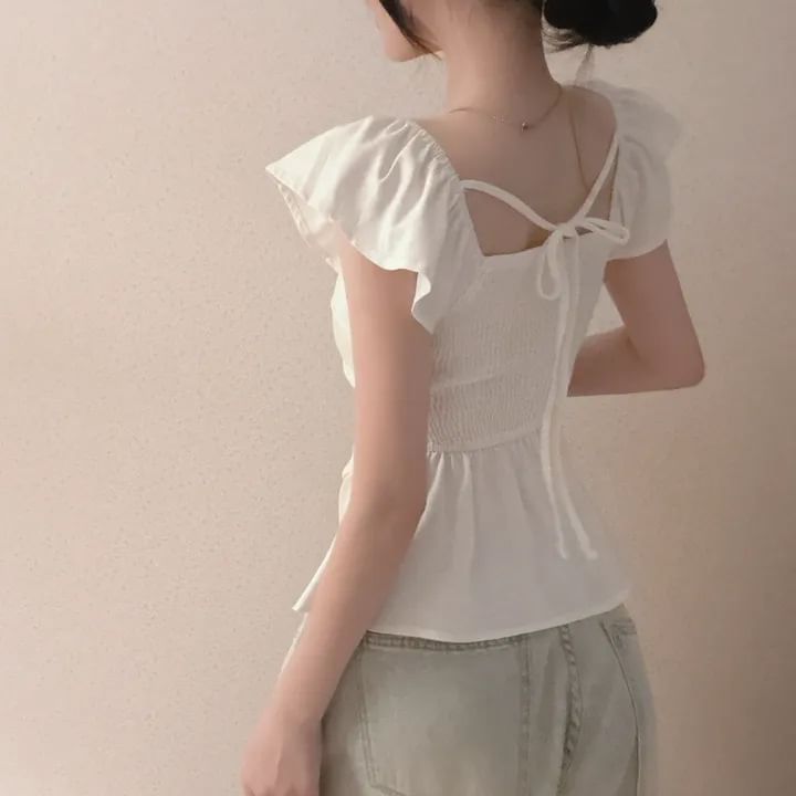 Square Neck T-Shirt with Cap Sleeves