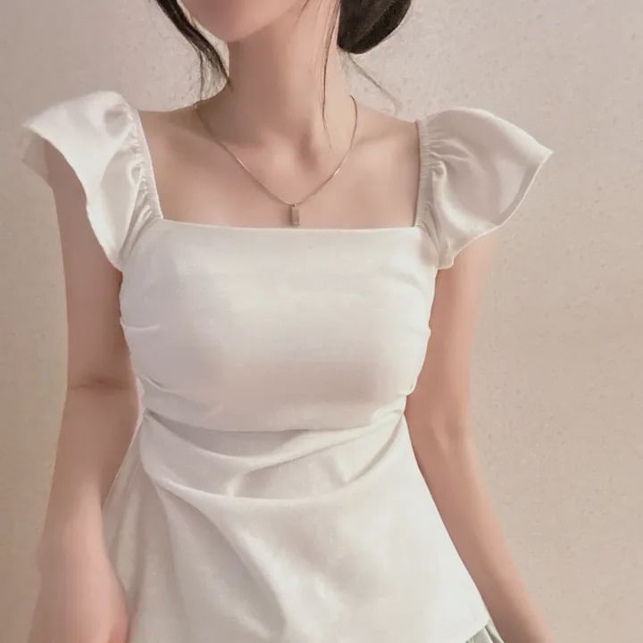 Square Neck T-Shirt with Cap Sleeves
