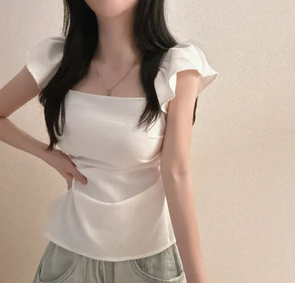 Square Neck T-Shirt with Cap Sleeves
