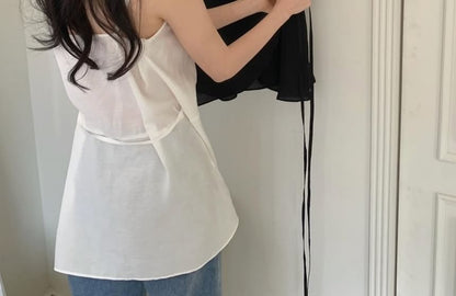 Ruffled Asymmetrical Wrap Camisole Set with Sash