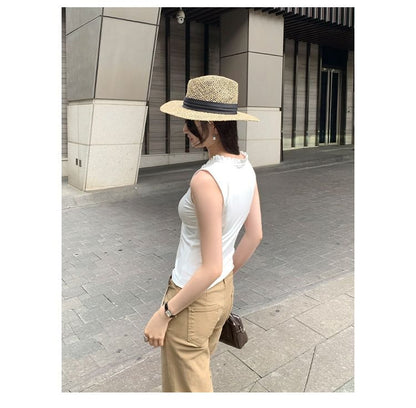 Frill Tie Front V-Neck Crop Tank Top