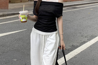 Two-Tone Cold Shoulder Mock Layer T-Shirt