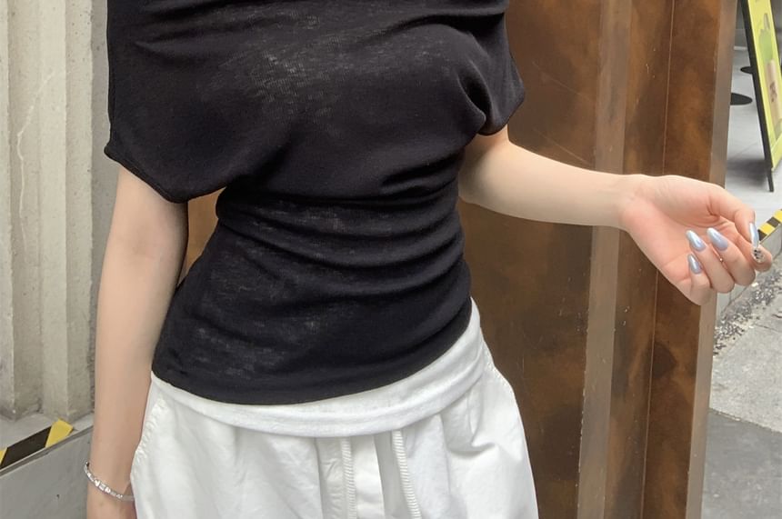 Two-Tone Cold Shoulder Mock Layer T-Shirt