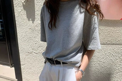 Open Back Crew Neck Elbow-Sleeve Tee