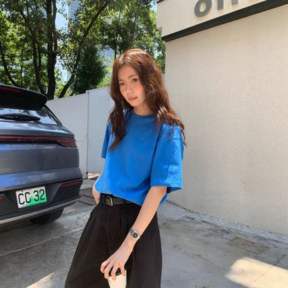 Open Back Crew Neck Elbow-Sleeve Tee