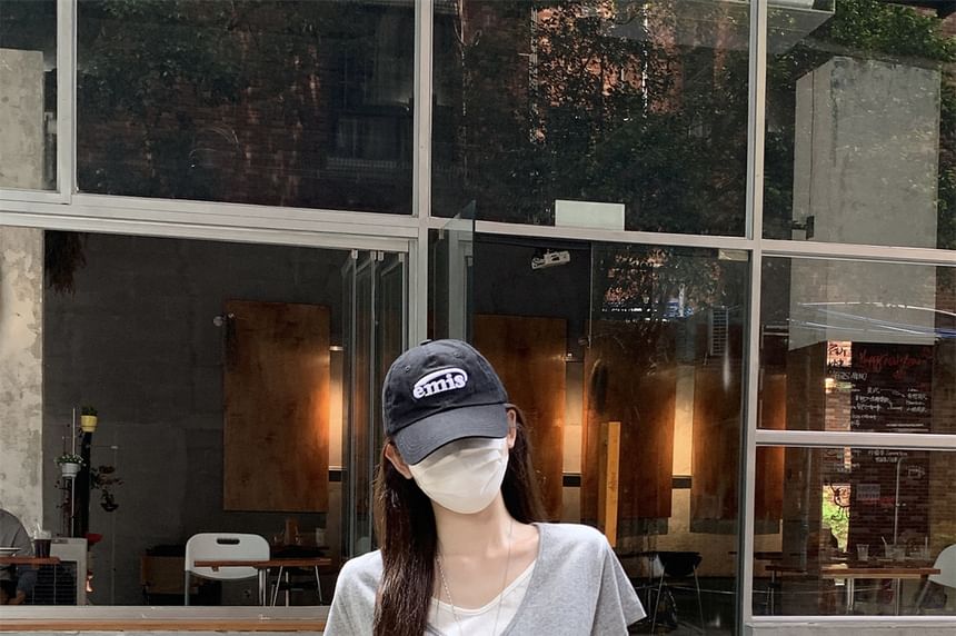 Two-Tone Mock Layer V-Neck Short Sleeve Tee