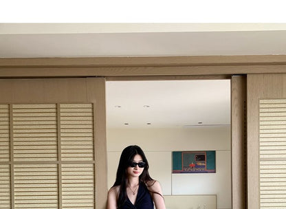 Ruched Open Back Halter Top Slim Fit