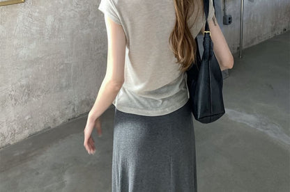 Sheer V-Neck Short-Sleeve Slim T-Shirt