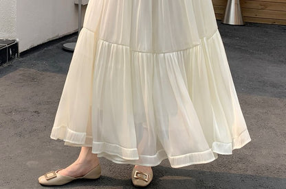 High Waist Plain Maxi A-Line Skirt