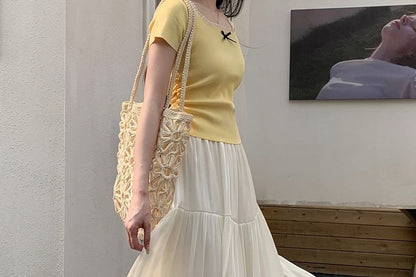 High Waist Plain Maxi A-Line Skirt