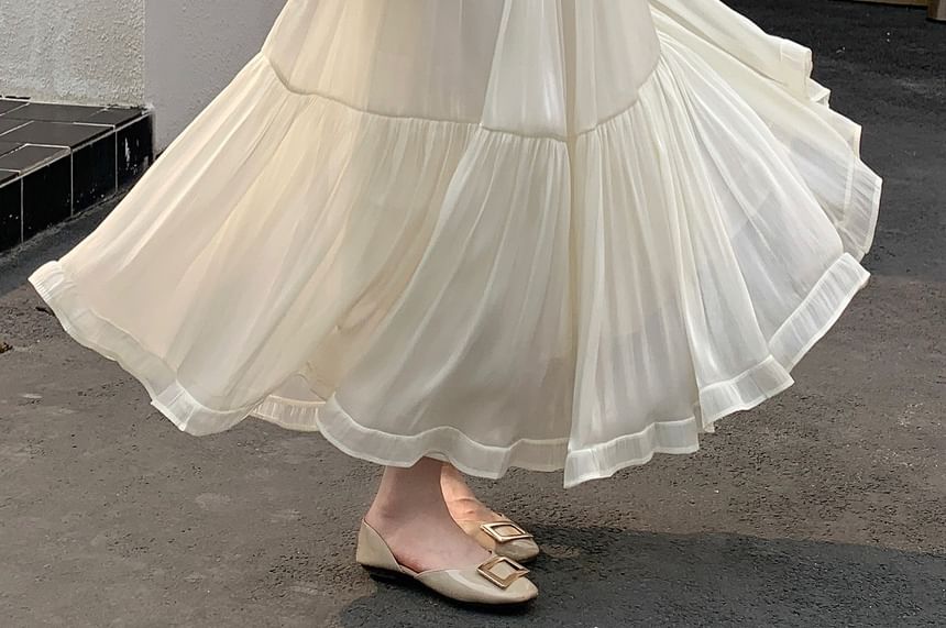 High Waist Plain Maxi A-Line Skirt