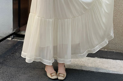 High Waist Plain Maxi A-Line Skirt
