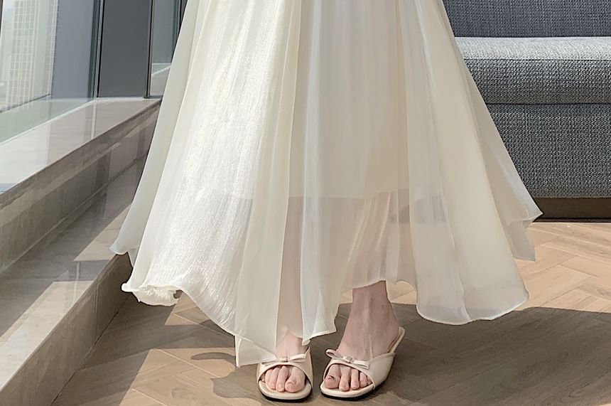 High Waist Sheer Plain Maxi A-Line Skirt