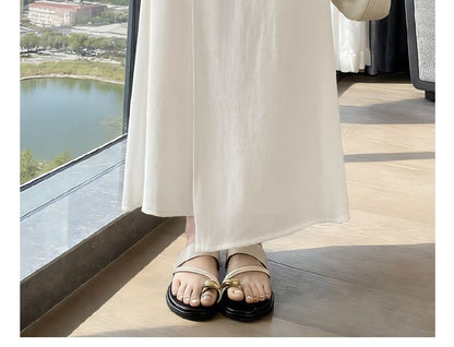 High Waist Asymmetrical Plain Maxi A-Line Skirt