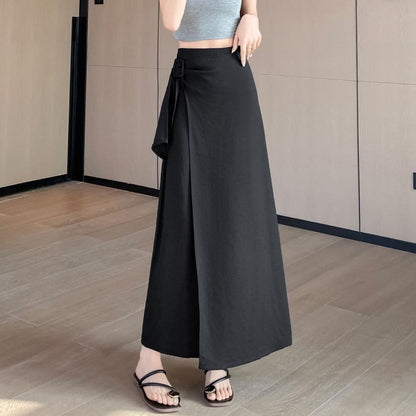 High Waist Asymmetrical Plain Maxi A-Line Skirt