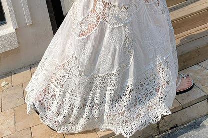 High Waist Lace Maxi A-Line Skirt
