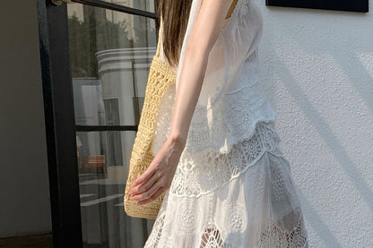 High Waist Lace Maxi A-Line Skirt