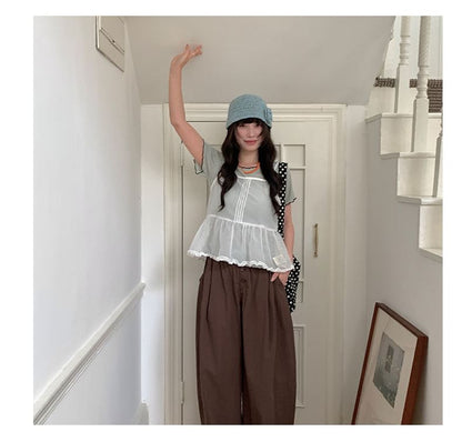 Frill Trim Pintuck Sheer Crop Camisole Top