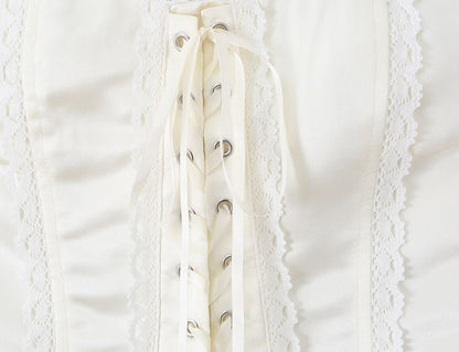 Lace-Up Corset Crop Tube Top with Lace Trim