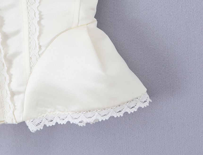 Lace-Up Corset Crop Tube Top with Lace Trim