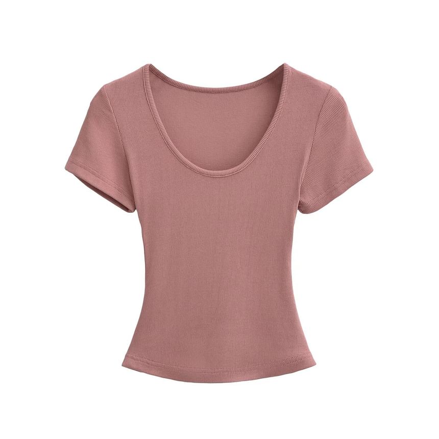 Ribbed Slim Fit Scoop Neck Short Sleeve Crop Tee