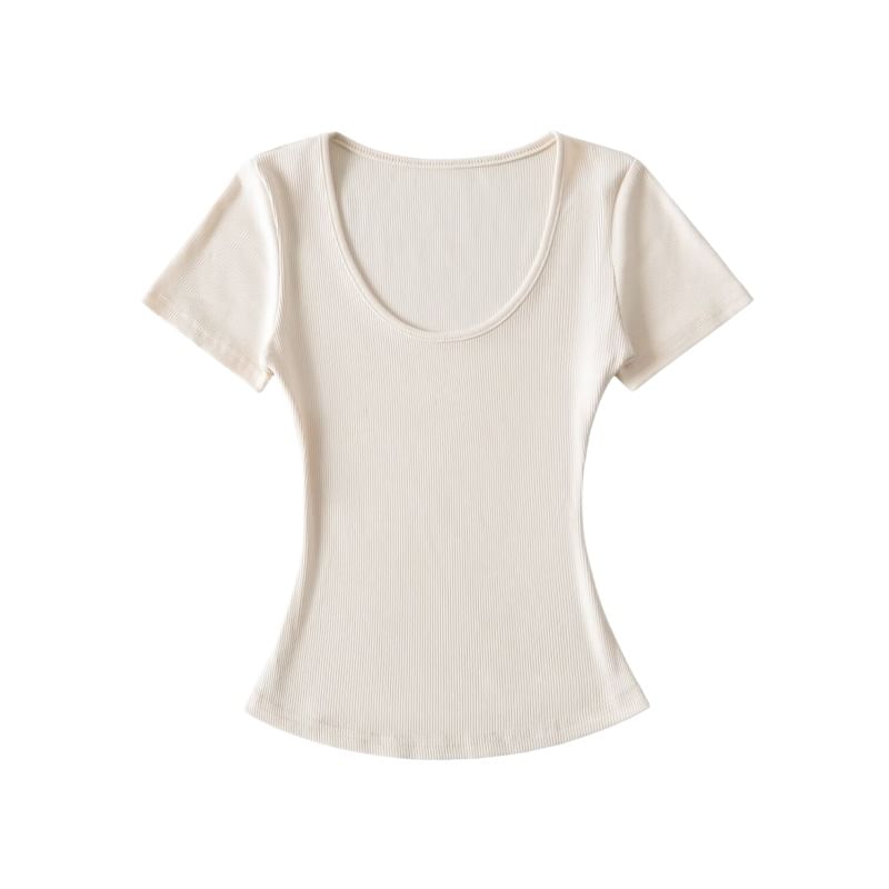 Ribbed Slim Fit Scoop Neck Short Sleeve Crop Tee