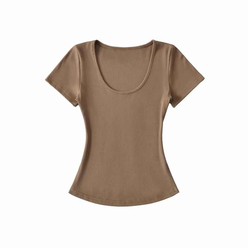 Ribbed Slim Fit Scoop Neck Short Sleeve Crop Tee