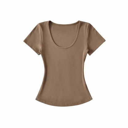 Ribbed Slim Fit Scoop Neck Short Sleeve Crop Tee