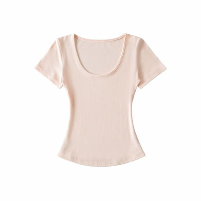 Ribbed Slim Fit Scoop Neck Short Sleeve Crop Tee