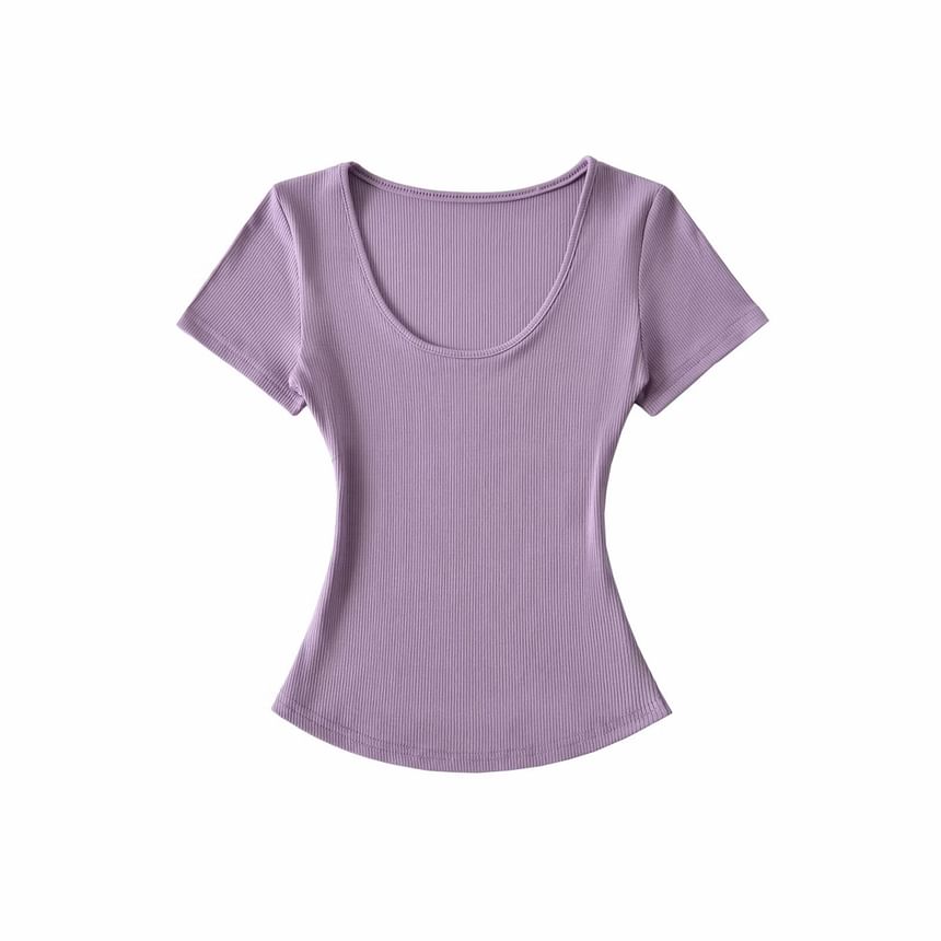 Ribbed Slim Fit Scoop Neck Short Sleeve Crop Tee