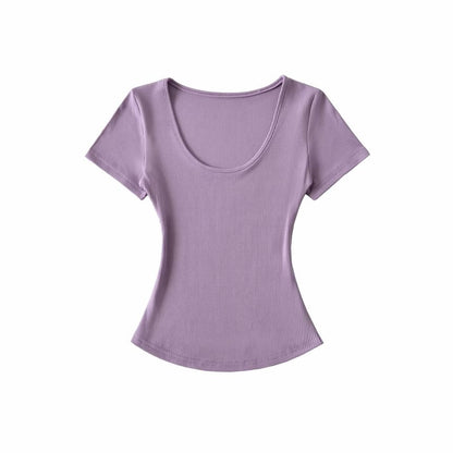 Ribbed Slim Fit Scoop Neck Short Sleeve Crop Tee