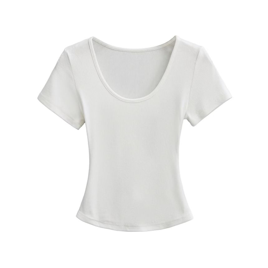 Ribbed Slim Fit Scoop Neck Short Sleeve Crop Tee