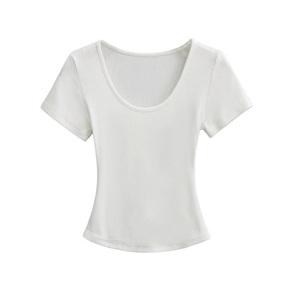 Ribbed Slim Fit Scoop Neck Short Sleeve Crop Tee