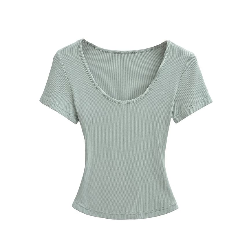 Ribbed Slim Fit Scoop Neck Short Sleeve Crop Tee