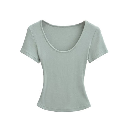 Ribbed Slim Fit Scoop Neck Short Sleeve Crop Tee