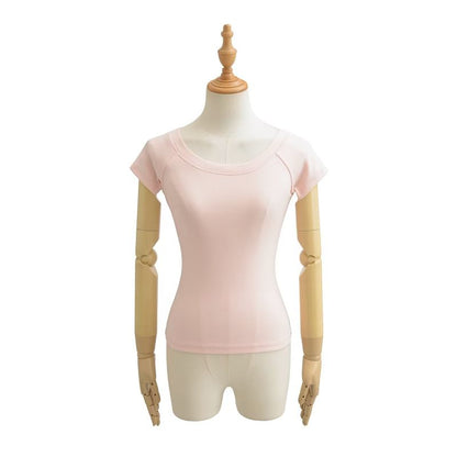 Off-Shoulder Slim Fit Short Sleeve Crop Tee
