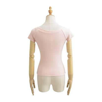 Off-Shoulder Slim Fit Short Sleeve Crop Tee
