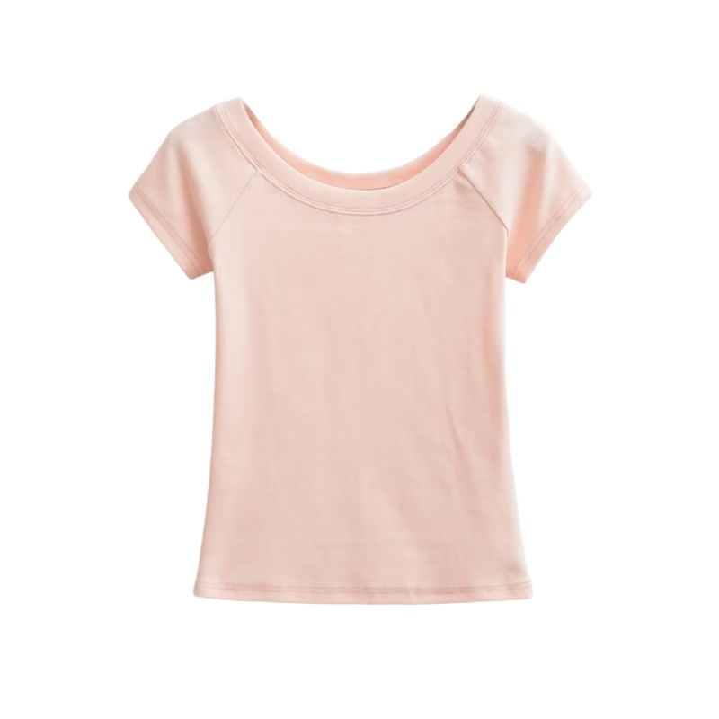 Off-Shoulder Slim Fit Short Sleeve Crop Tee