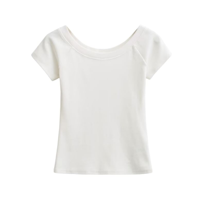 Off-Shoulder Slim Fit Short Sleeve Crop Tee