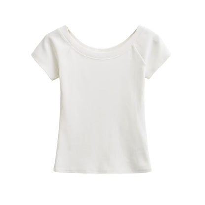 Off-Shoulder Slim Fit Short Sleeve Crop Tee