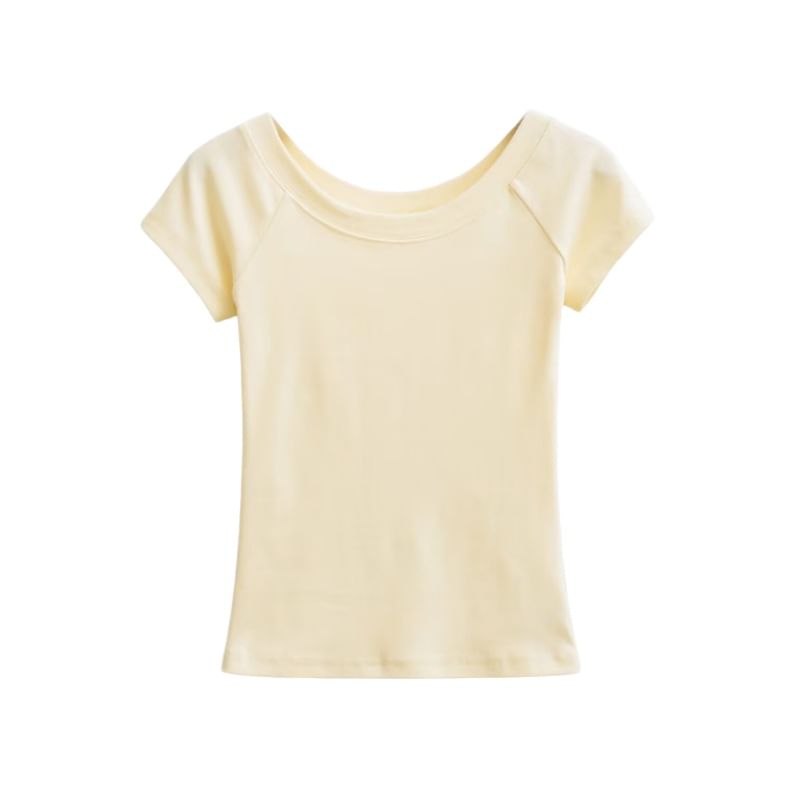 Off-Shoulder Slim Fit Short Sleeve Crop Tee
