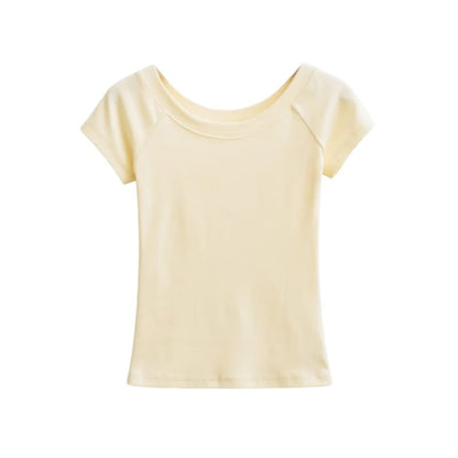 Off-Shoulder Slim Fit Short Sleeve Crop Tee