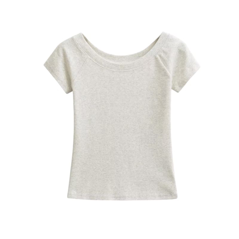 Off-Shoulder Slim Fit Short Sleeve Crop Tee