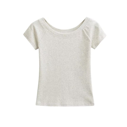 Off-Shoulder Slim Fit Short Sleeve Crop Tee