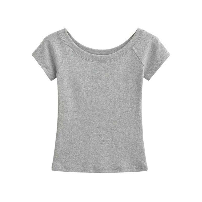 Off-Shoulder Slim Fit Short Sleeve Crop Tee