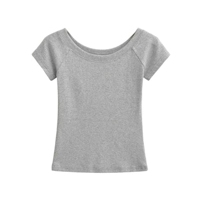 Off-Shoulder Slim Fit Short Sleeve Crop Tee