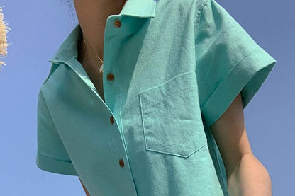 Collared Plain Short Sleeve Shirt