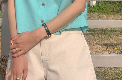 Collared Plain Short Sleeve Shirt