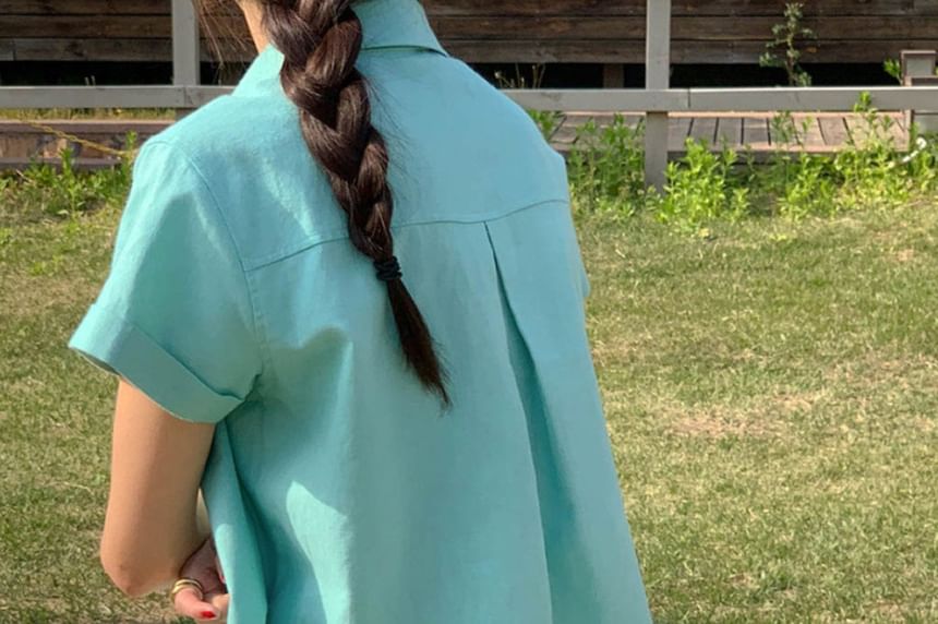 Collared Plain Short Sleeve Shirt