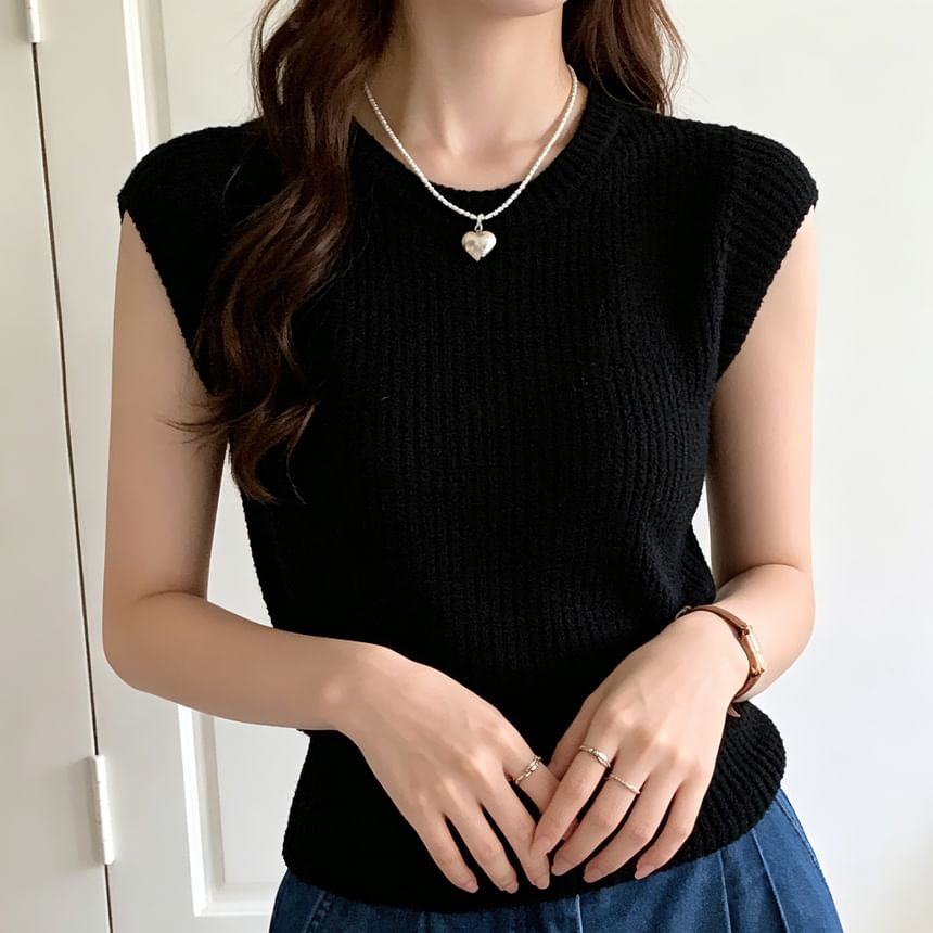 Round Neck Ribbed Knit Top Cap Sleeve